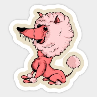 Crazy pink zombie poodle dog cartoon illustration Sticker